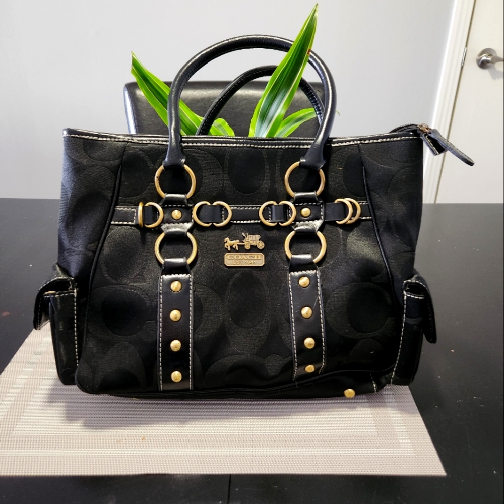Coach Black Signature Satchel with Gold Hardware